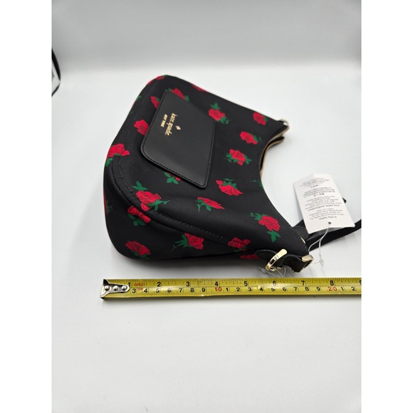 Kate Spade New York Black Rose Floral Print Nylon Convertible Shoulder Bag Pouch - Picture 6 of 11